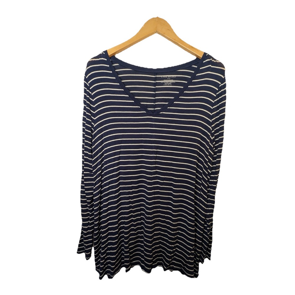 Lane Bryant Blouse Women's Size 14 / 16 Blue & White Striped Long Sleeve XL